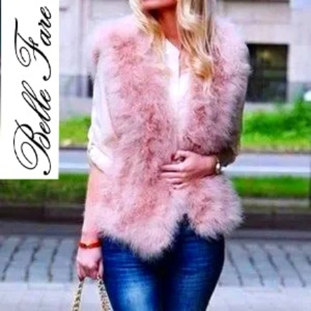 💥GORGEOUS💥Belle Fare Marabou Feather Vest in Blush